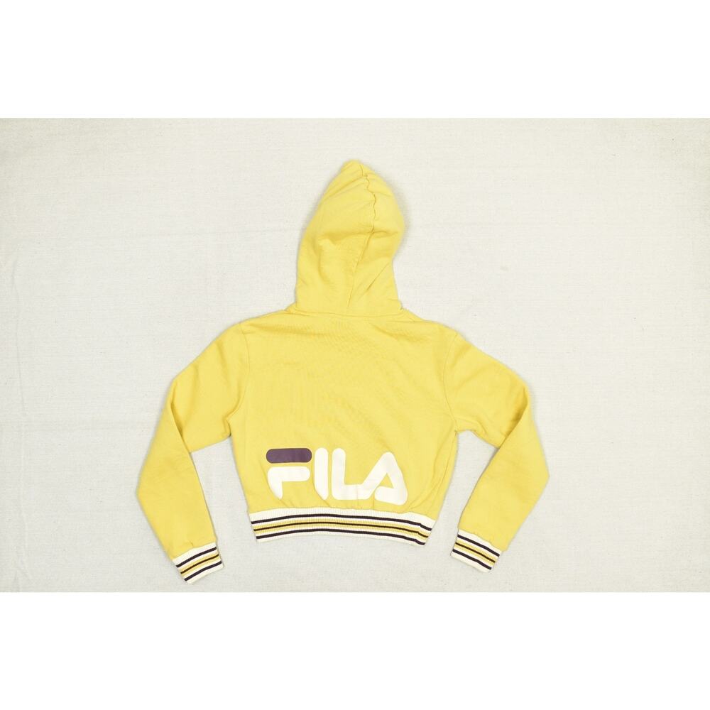 FILA Yellow Cropped Hoodie Women's Regular Size XS with Striped Cuffs - Picture 4 of 8